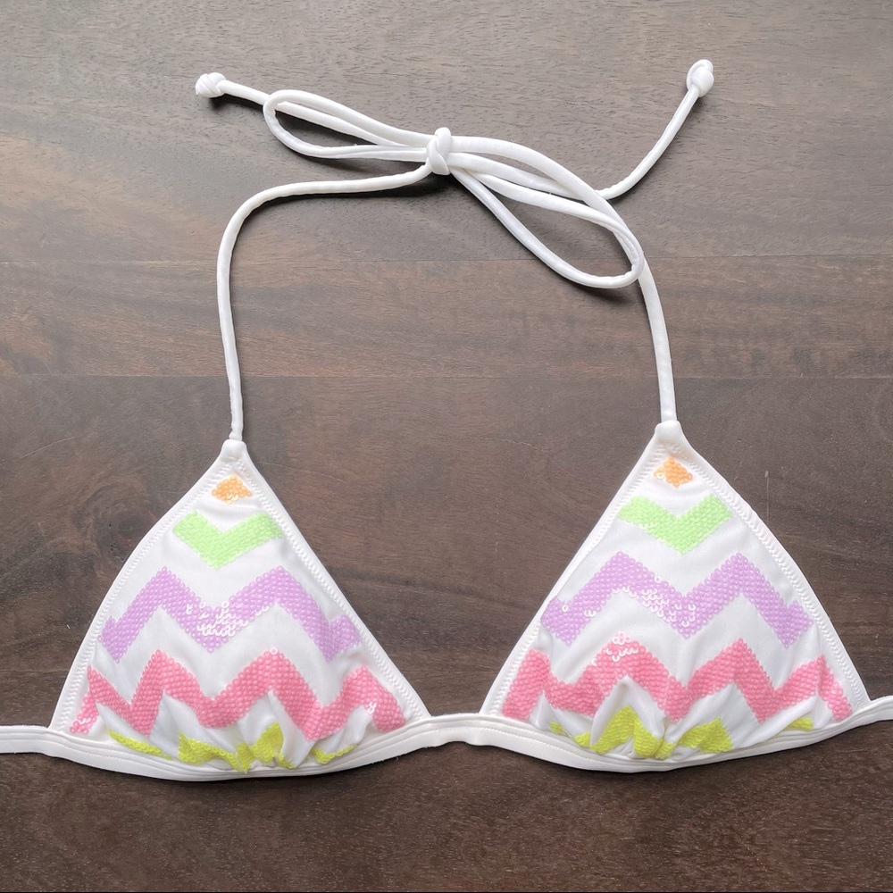 🆕 Colorful Chevron Rainbow Sequins Bikini Top with Removable Pads